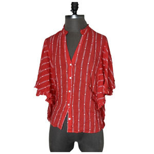 Maeve Anthropologie Striped Button Front Ruffle Top Viscose